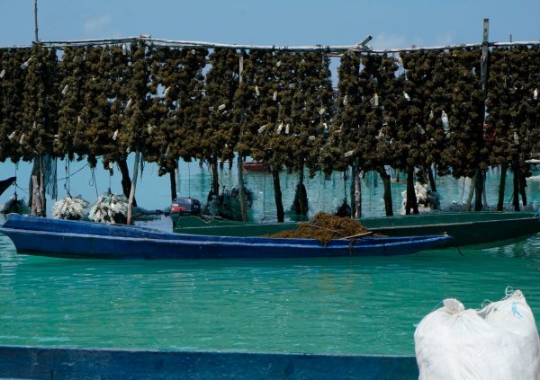 Drying racks surrounding stilts houses in Semporna region, Malaysia.