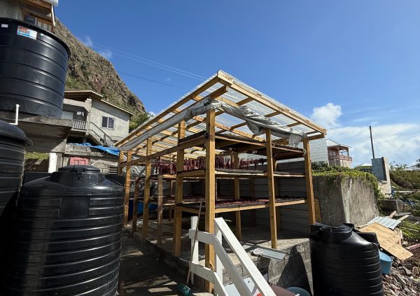 St Vincente: Community-built drying house designed to enhance drying efficiency and reduce exposure to rainfall and theft.
