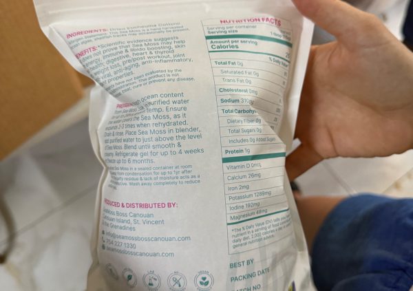 St Vincente: Individually packed and labeled dried sea moss prepared for shipping in boxes for international markets.