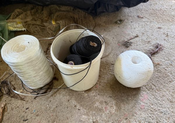 Brazil: Fine-grade threads and floats used in seaweed cultivation; thinner lines serve as tie-offs for individual seaweed plants.